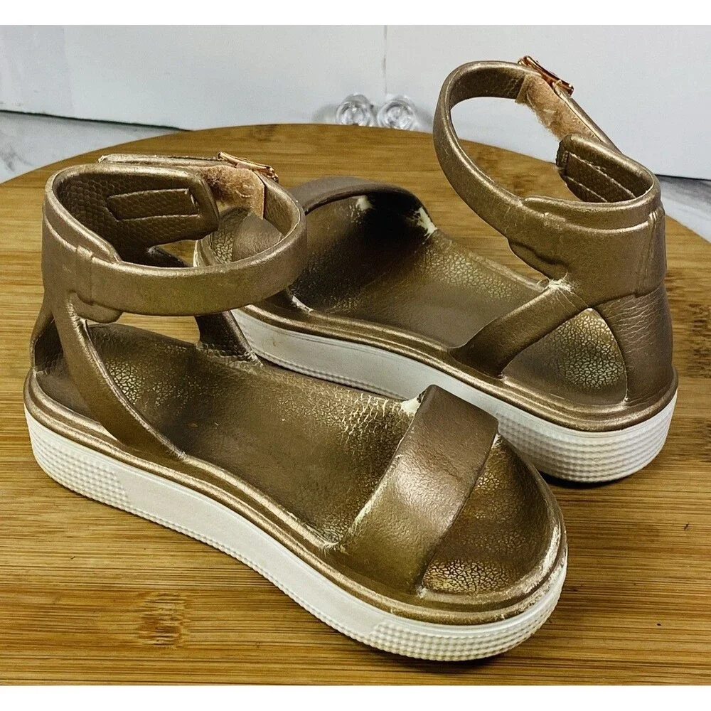 MIA Girls Metallic Gold Platform Sandals with Ankle Strap